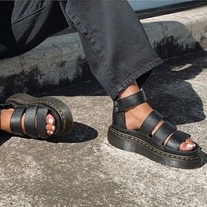 DR MARTENS Clarissa II Quad Leather Gladiator Strap Sandals Black